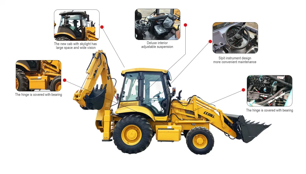 Ltmg Front End Loader Rops Cabin Excavator 4X4 Articulated Wheel Backhoe Loader with Joystick